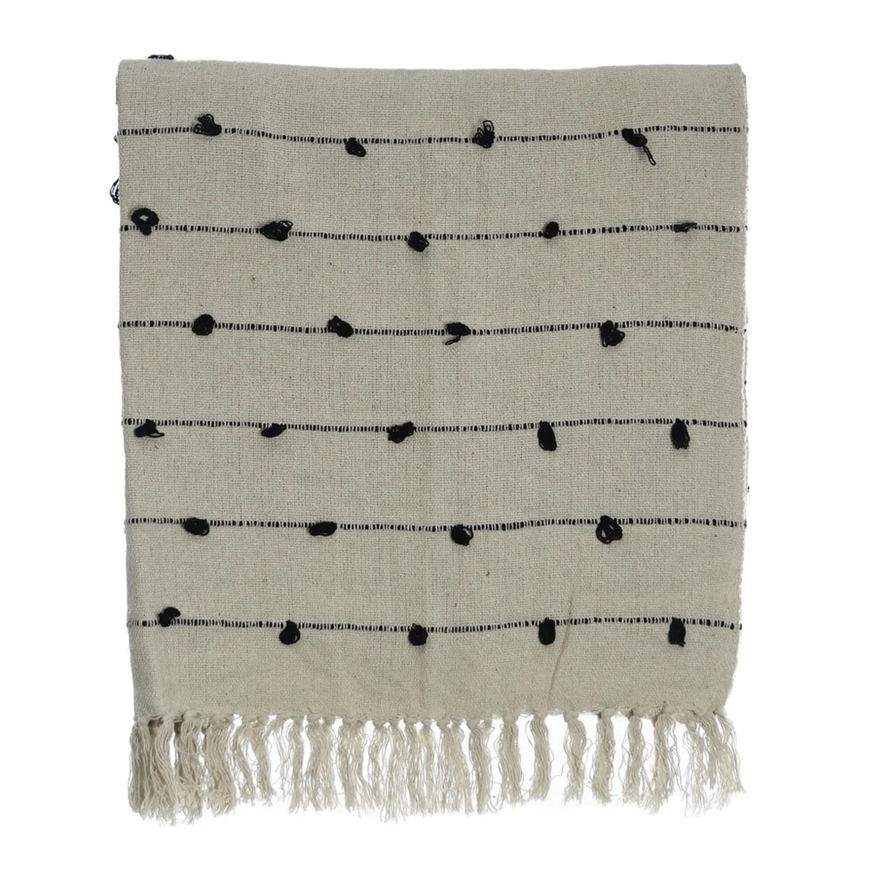 Creative Design White and Black Cotton Fringed Throw Blanket 51" x 67"